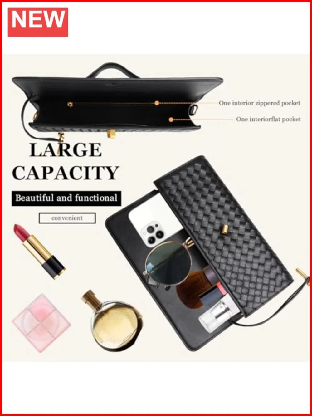 EGCUQ PU Leather Woven Evening Clutch with Adjustable Strap